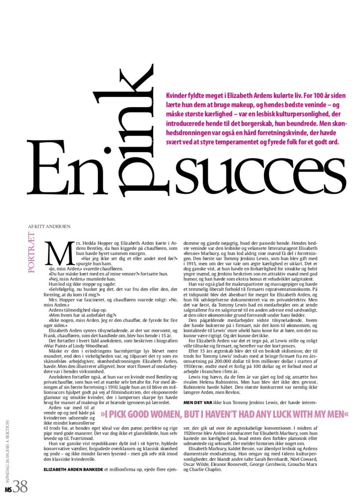 Din Biografi – Portræt Elizabeth Arden MS Berlingske 2010